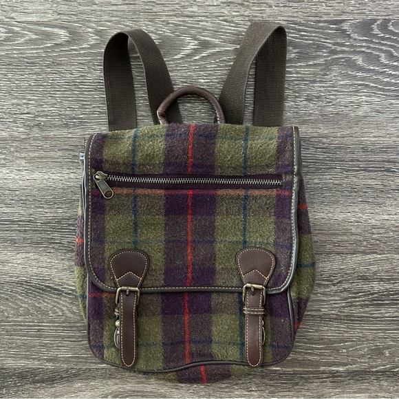 Vintage GAP Wool Blend Green Plaid Flap Mini Backpack Preppy 90s Y2K Academia - Picture 1 of 12